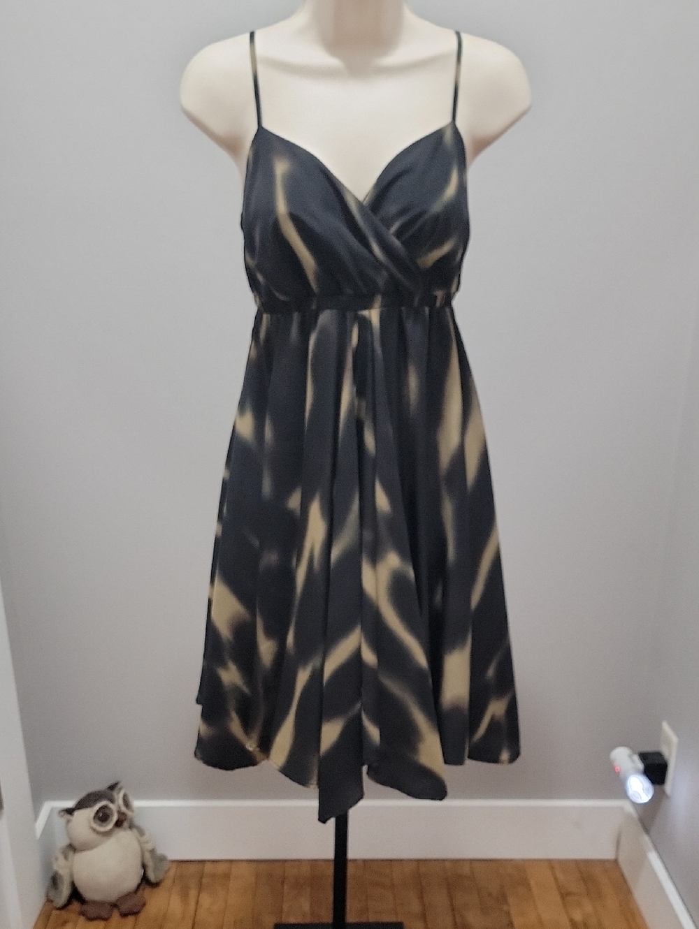 Black and Tan Spaghetti Strap Camo Hanky Party/formal Midi Dress Sz 3/4